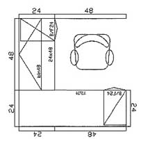 6×6 L, 36 sq/ft Typical Layout