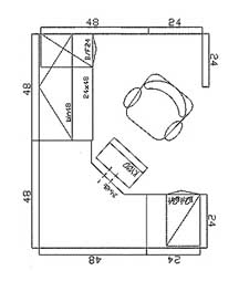 6×8 Corner, 48 sq/ft Typical Layout
