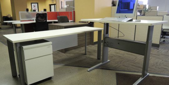 AS IS Teknion Height Adjustable Table "L" Desk Unit